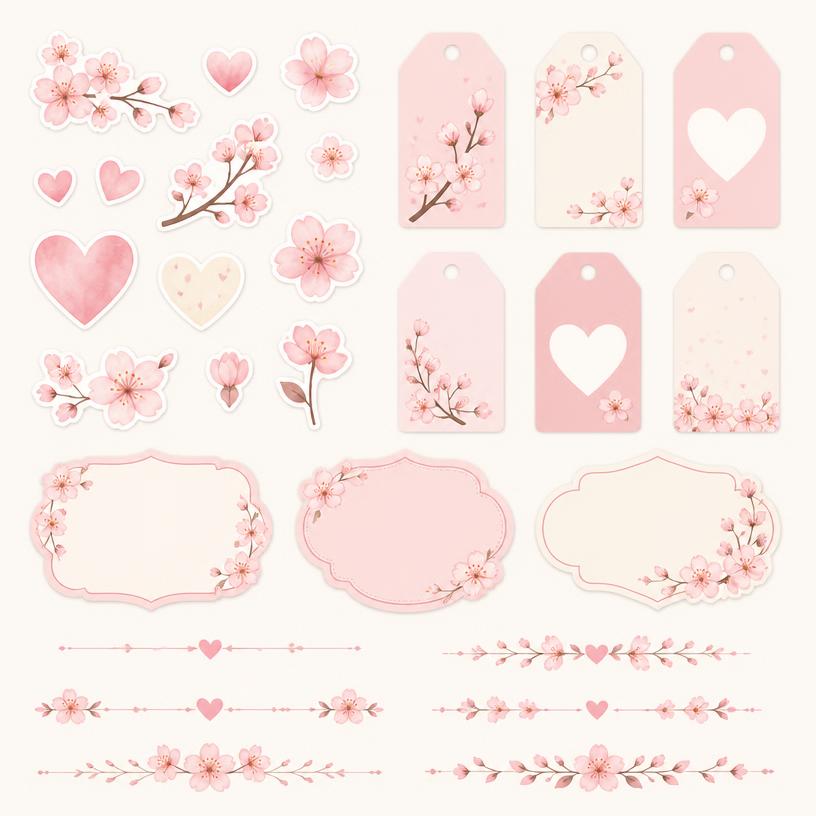 Kit personalizado com tags e adesivos florais