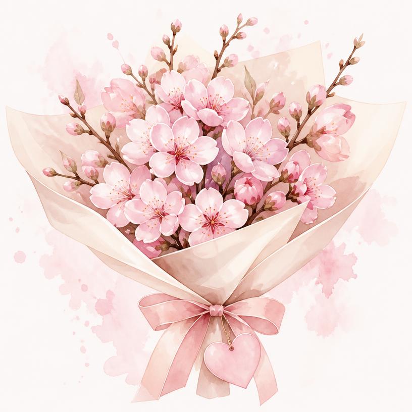 Arte personalizada para presente com buquê de flores de cerejeira