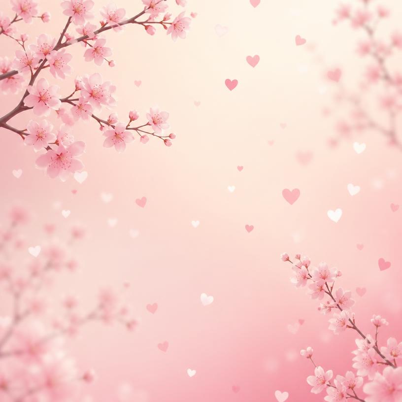 Wallpaper delicado com flores de cerejeira e corações